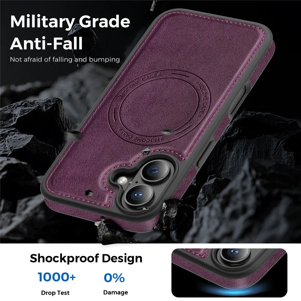 For iPhone 16 Case Compatible with MagSafe Leather Back Phone Cover - Dark Purple - 4