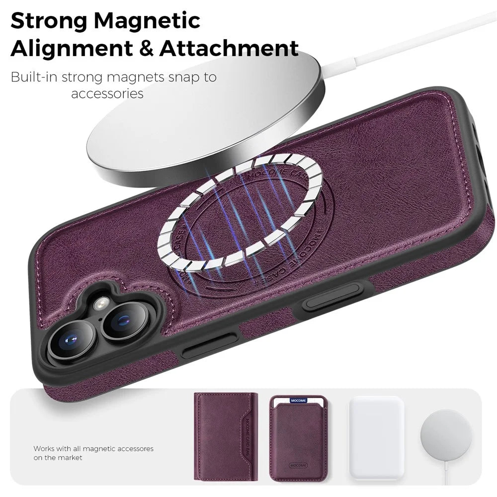 For iPhone 16 Case Compatible with MagSafe Leather Back Phone Cover - Dark Purple - 5