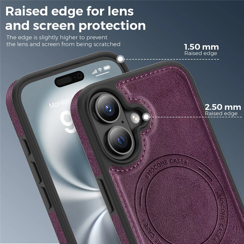 For iPhone 16 Case Compatible with MagSafe Leather Back Phone Cover - Dark Purple - 7