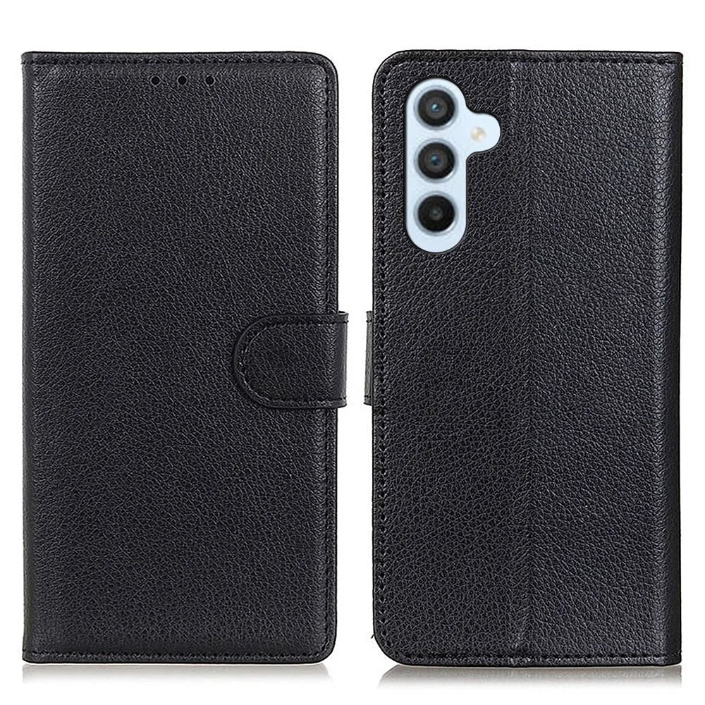 Shockproof Phone Case For Samsung Galaxy A54 5G, Wallet Stand Litchi Texture PU Leather Phone Flip Cover - Black - 1