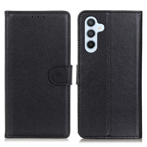 Shockproof Phone Case For Samsung Galaxy A54 5G, Wallet Stand Litchi Texture PU Leather Phone Flip Cover - Black - 1