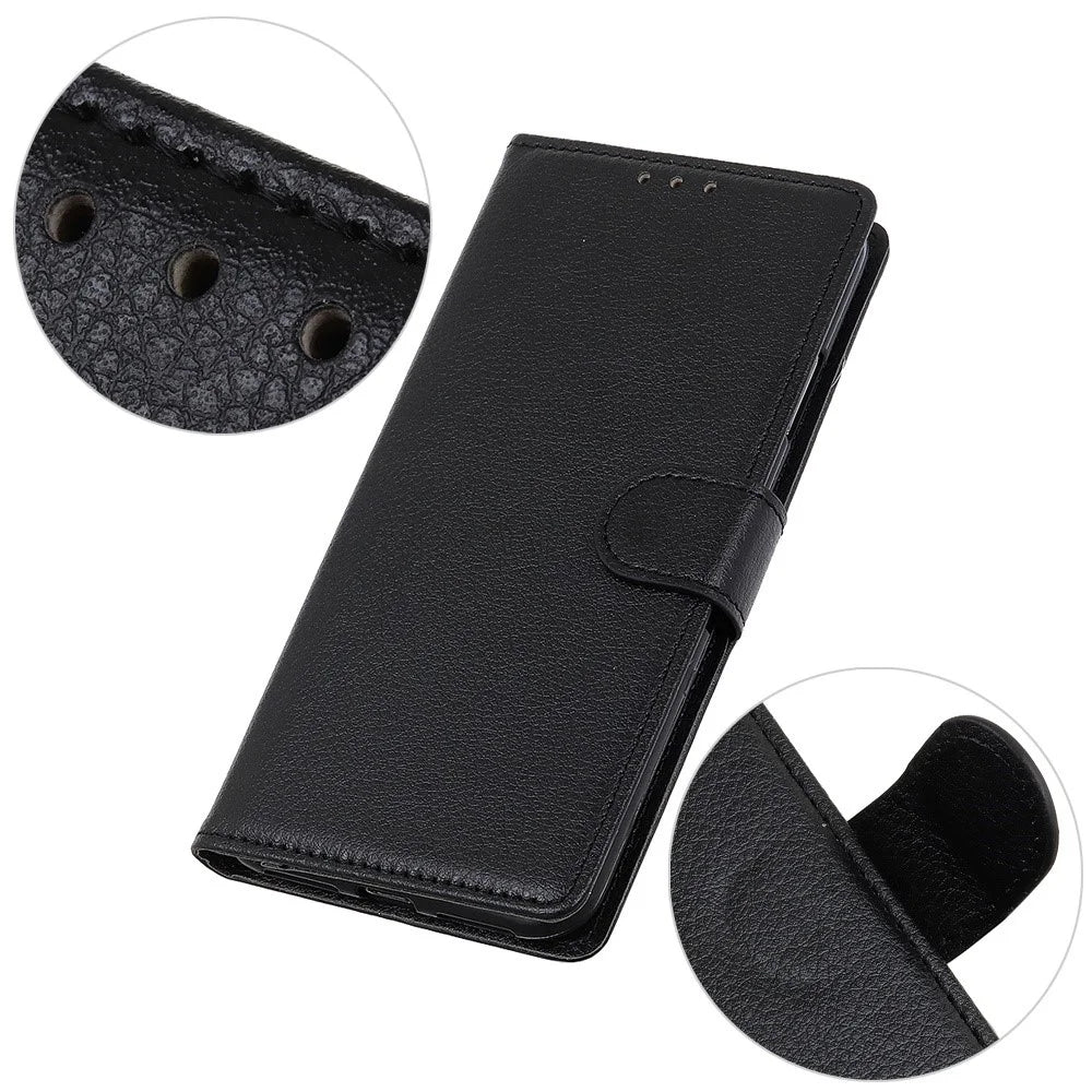 Shockproof Phone Case For Samsung Galaxy A54 5G, Wallet Stand Litchi Texture PU Leather Phone Flip Cover - Black - 4