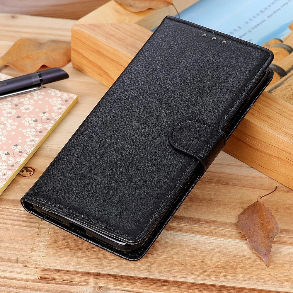 Shockproof Phone Case For Samsung Galaxy A54 5G, Wallet Stand Litchi Texture PU Leather Phone Flip Cover - Black - 6