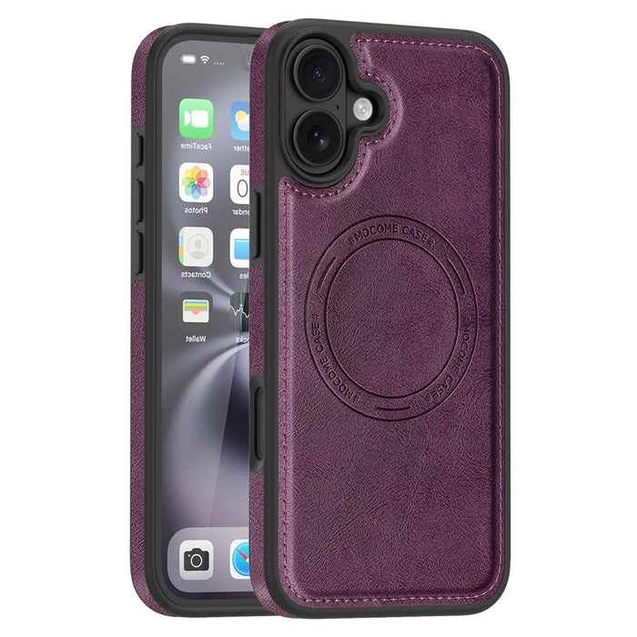 For iPhone 16 Plus Case Compatible with MagSafe Leather Back Phone Cover - Dark Purple - 1