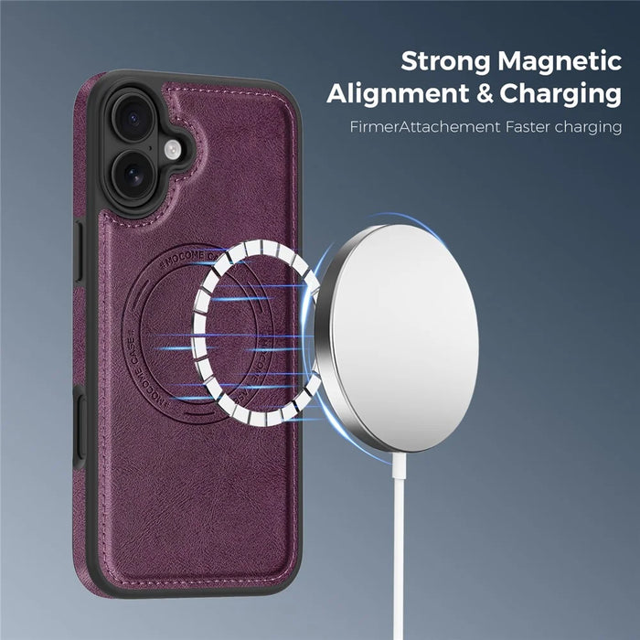 For iPhone 16 Plus Case Compatible with MagSafe Leather Back Phone Cover - Dark Purple - 3