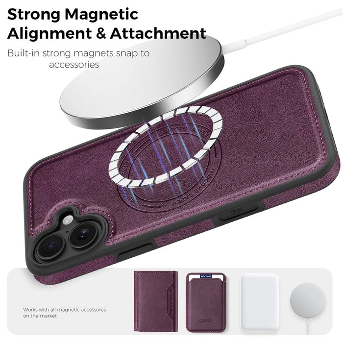 For iPhone 16 Plus Case Compatible with MagSafe Leather Back Phone Cover - Dark Purple - 5