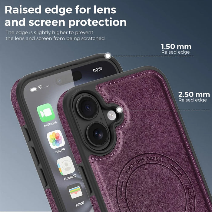 For iPhone 16 Plus Case Compatible with MagSafe Leather Back Phone Cover - Dark Purple - 7