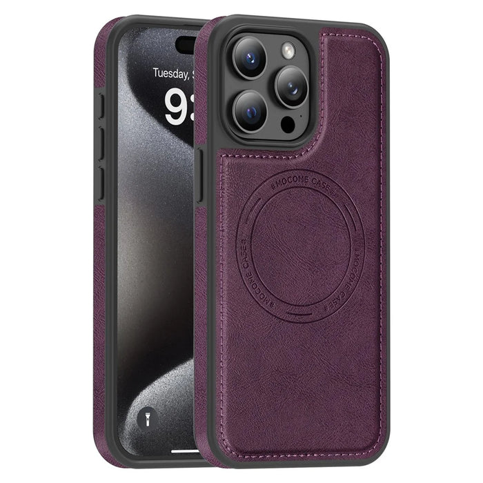 For iPhone 15 Pro Max Case Compatible with MagSafe Leather Back Phone Cover - Dark Purple - 1