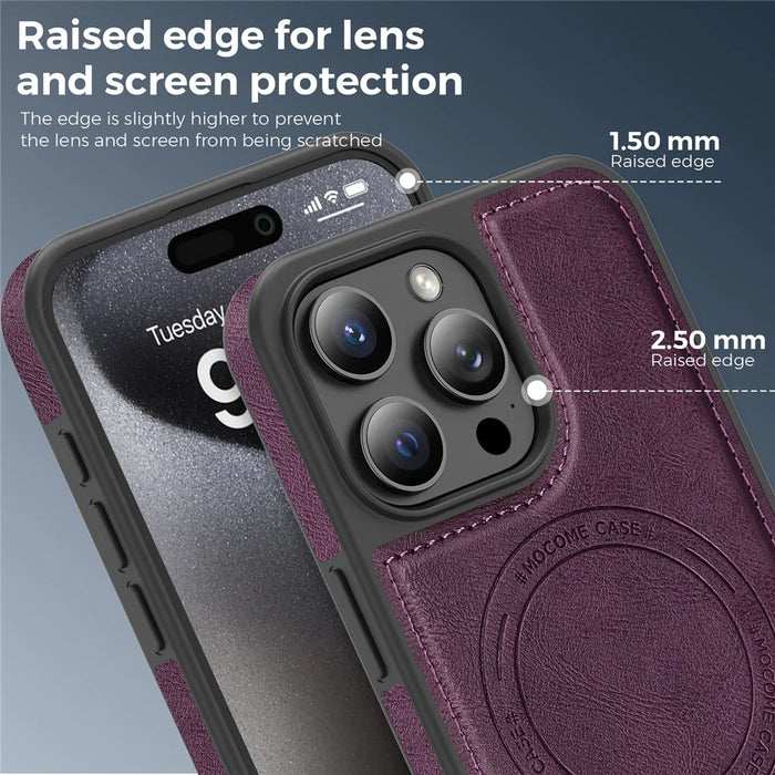 For iPhone 15 Pro Max Case Compatible with MagSafe Leather Back Phone Cover - Dark Purple - 7