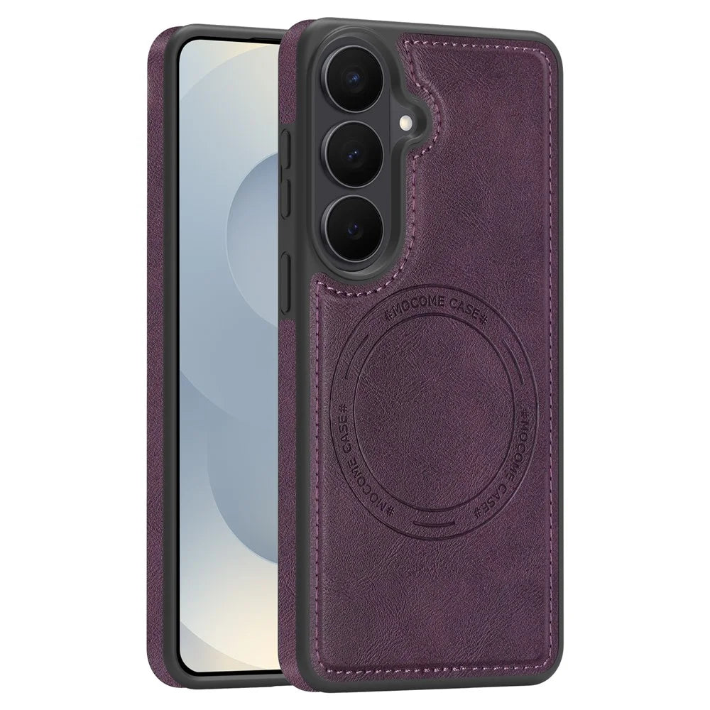 For Samsung Galaxy S26 Magnetic Phone Case Leather Back Phone Cover - Dark Purple - 1