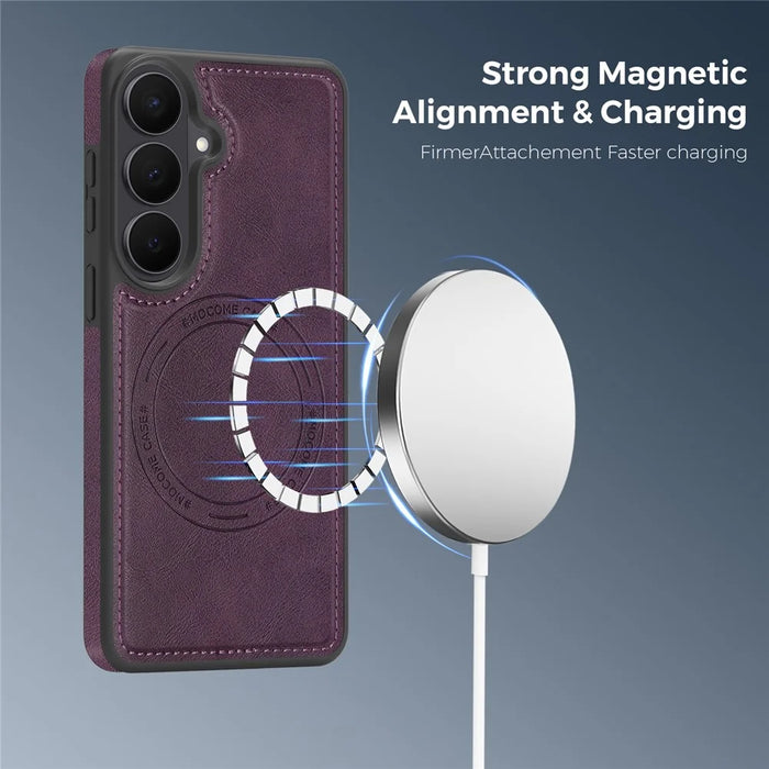For Samsung Galaxy S26 Magnetic Phone Case Leather Back Phone Cover - Dark Purple - 3
