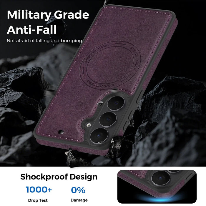 For Samsung Galaxy S26 Magnetic Phone Case Leather Back Phone Cover - Dark Purple - 4