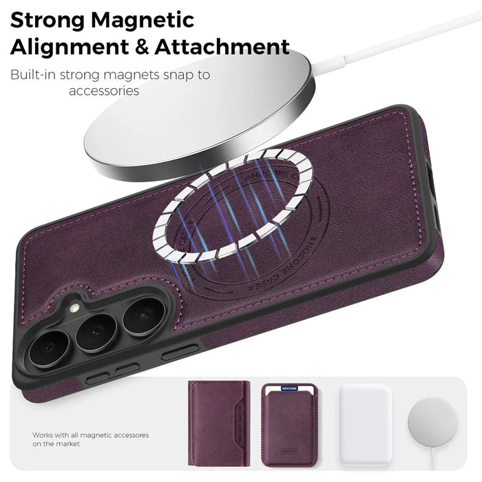 For Samsung Galaxy S26 Magnetic Phone Case Leather Back Phone Cover - Dark Purple - 5
