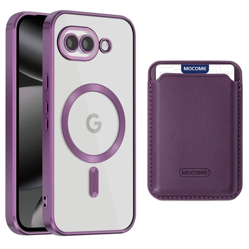 For Google Pixel 10a Magnetic Phone Case TPU + PC Mobile Cover with Card Bag - Purple - 1