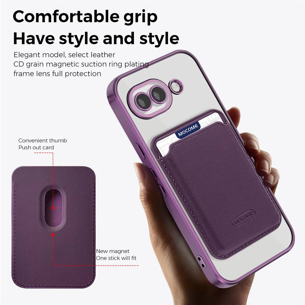 For Google Pixel 10a Magnetic Phone Case TPU + PC Mobile Cover with Card Bag - Purple - 3