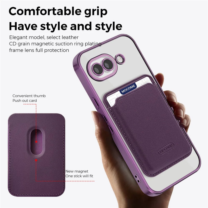 For Google Pixel 10a Magnetic Phone Case TPU + PC Mobile Cover with Card Bag - Purple - 3