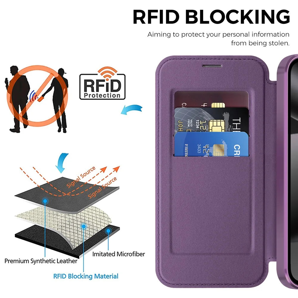 For Google Pixel 10a Magnetic Case RFID Blocking Card Holder Rhombus PU Leather Phone Cover with Lens Film - Dark Purple - 5