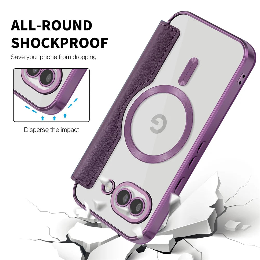 For Google Pixel 10a Magnetic Case RFID Blocking Card Holder Rhombus PU Leather Phone Cover with Lens Film - Dark Purple - 6