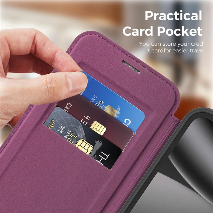 For Google Pixel 10a Magnetic Case RFID Blocking Card Holder Leather Phone Cover - Dark Purple - 3