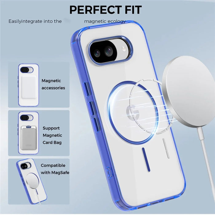 For Google Pixel 10a Magnetic Case TPU PC Clear Phone Cover - Sapphire - 4