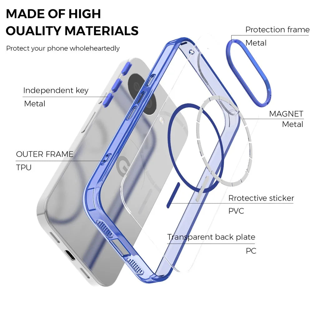 For Google Pixel 10a Magnetic Case TPU PC Clear Phone Cover - Sapphire - 5