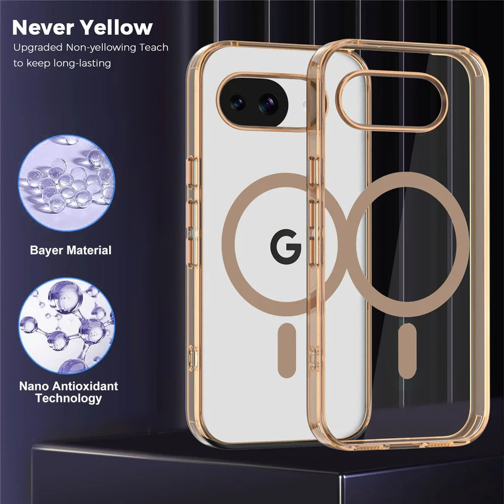 For Google Pixel 10a Magnetic Case TPU + PC Transparent Phone Cover - Desert Gold - 2