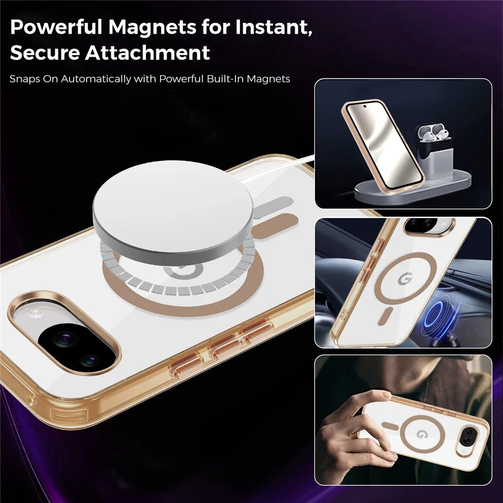 For Google Pixel 10a Magnetic Case TPU + PC Transparent Phone Cover - Desert Gold - 3
