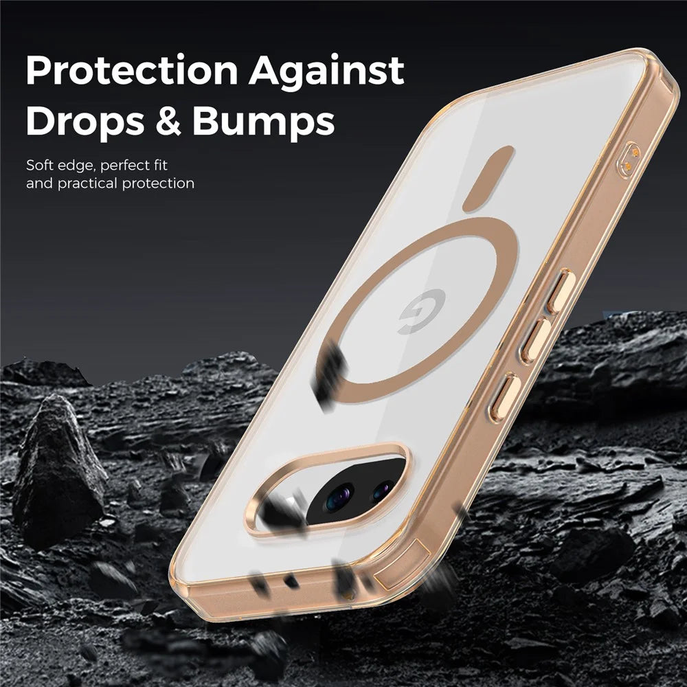 For Google Pixel 10a Magnetic Case TPU + PC Transparent Phone Cover - Desert Gold - 4