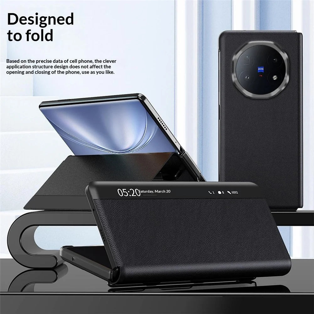 For vivo X Fold6 5G Case View Window PU Leather Stand Smart Phone Cover - Black - 4
