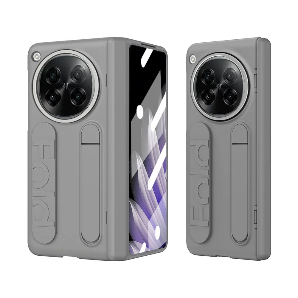 For Oppo Find N6 5G Case Kickstand Wristband PC Phone Cover with Tempered Glass Film - Grey - 2