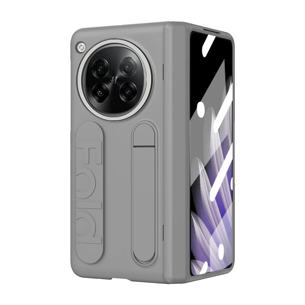 For Oppo Find N6 5G Case Kickstand Wristband PC Phone Cover with Tempered Glass Film - Grey - 4