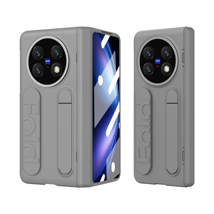 For vivo X Fold6 5G Case Kickstand Wristband PC Phone Cover with Tempered Glass Film - Grey - 2