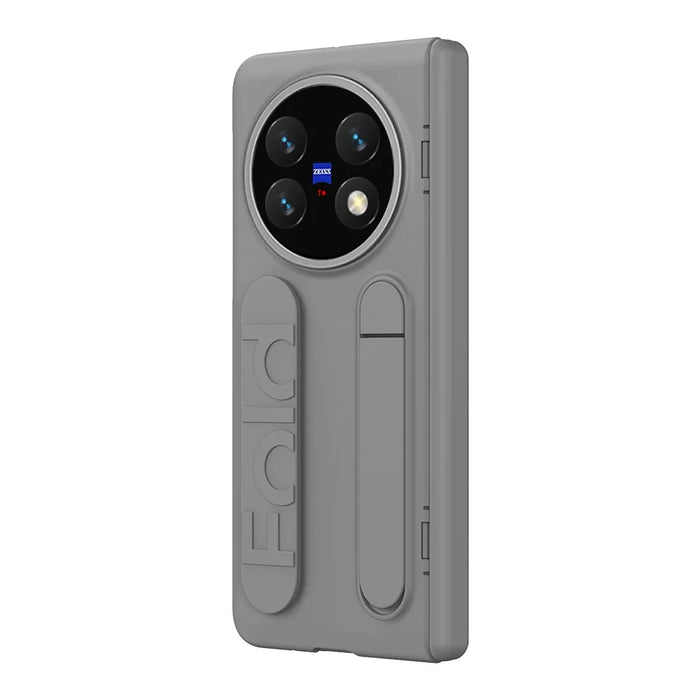 For vivo X Fold6 5G Case Kickstand Wristband PC Phone Cover with Tempered Glass Film - Grey - 3