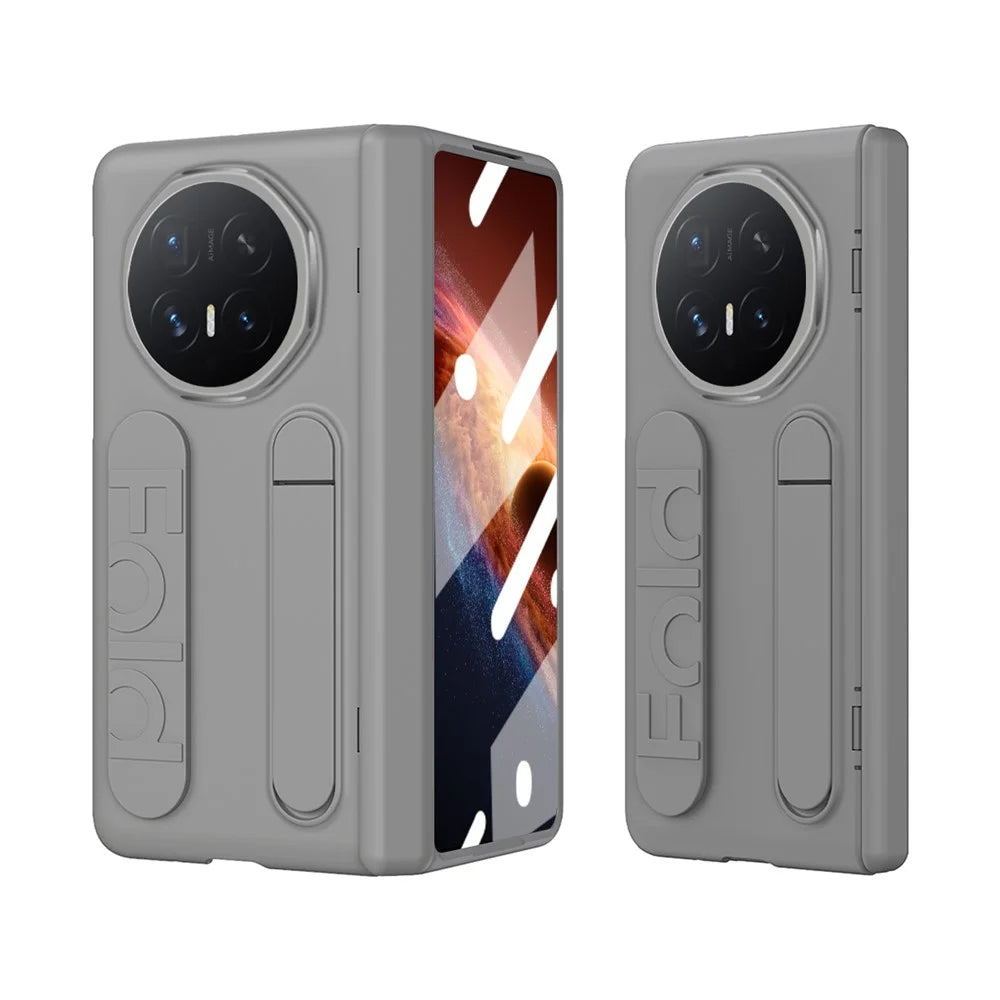 For Honor Magic V6 5G Case Kickstand Wristband PC Phone Cover with Tempered Glass Film - Grey - 2