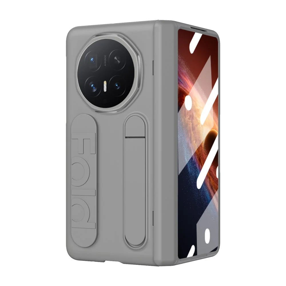 For Honor Magic V6 5G Case Kickstand Wristband PC Phone Cover with Tempered Glass Film - Grey - 4