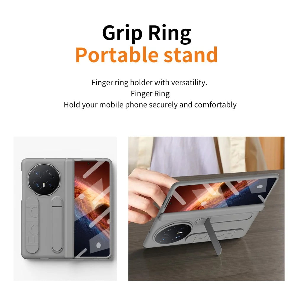 For Honor Magic V6 5G Case Kickstand Wristband PC Phone Cover with Tempered Glass Film - Grey - 7