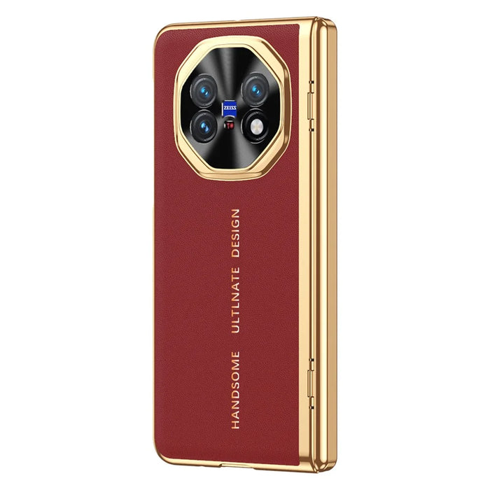 For vivo X Fold6 5G Case PU Leather + PC Electroplating Phone Cover with Tempered Glass Screen Film - Red - 2