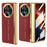 For Honor Magic V6 5G Case PU Leather + PC Electroplating Phone Cover with Tempered Glass Screen Film - Red - 1