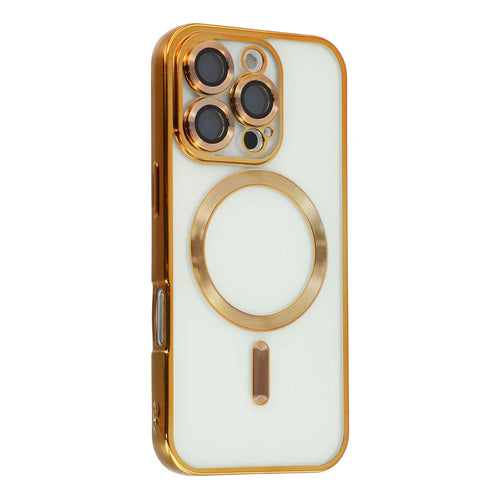 For iPhone 16 Pro Magnetic Case Electroplated TPU Phone Cover with Lens Film - Gold - 1