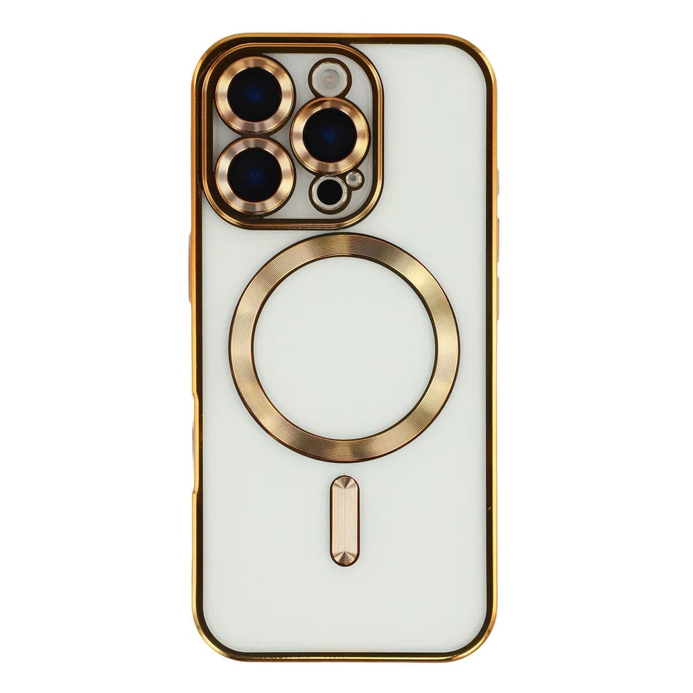 For iPhone 16 Pro Magnetic Case Electroplated TPU Phone Cover with Lens Film - Gold - 2