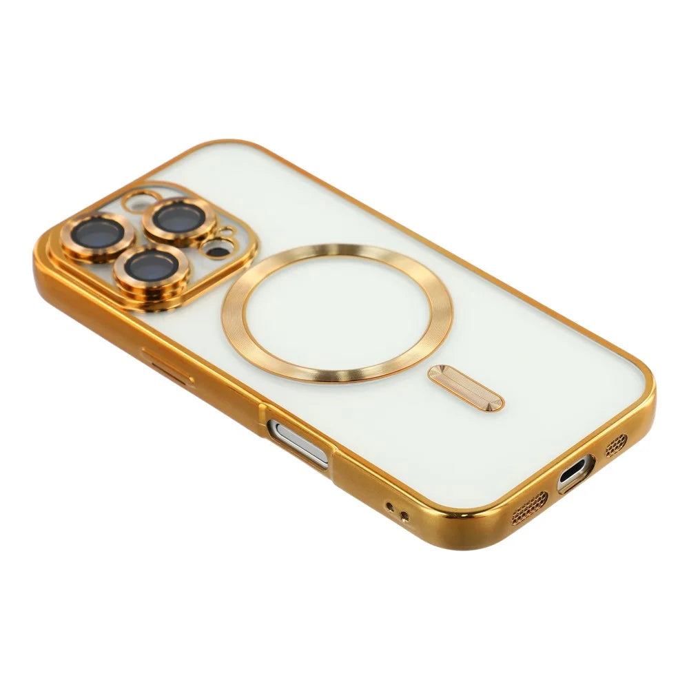 For iPhone 16 Pro Magnetic Case Electroplated TPU Phone Cover with Lens Film - Gold - 4