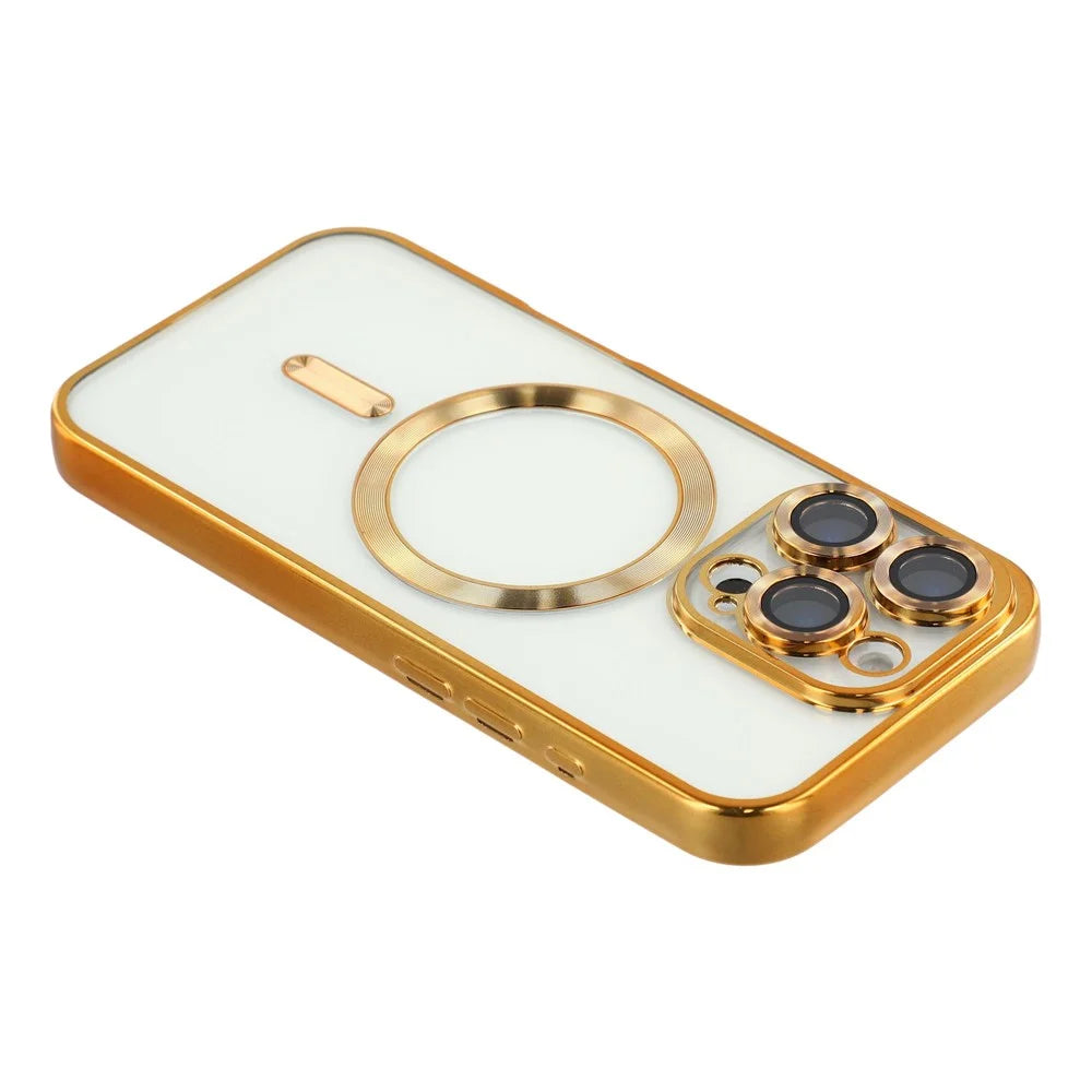 For iPhone 16 Pro Max Magnetic Case Electroplated TPU Phone Cover with Lens Film - Gold - 5