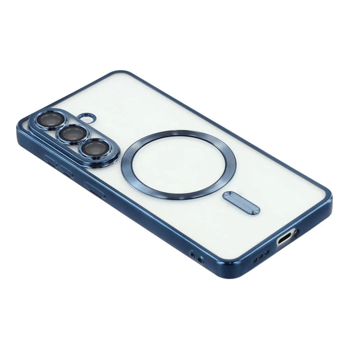 For Samsung Galaxy A37 5G Magnetic Case Electroplated TPU Phone Cover with Lens Film - Blue - 4