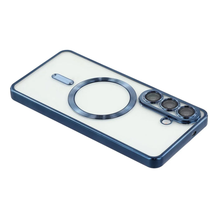 For Samsung Galaxy A37 5G Magnetic Case Electroplated TPU Phone Cover with Lens Film - Blue - 5