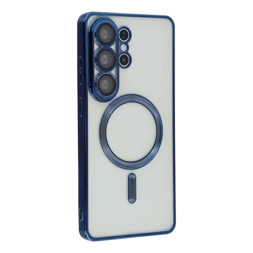 For Samsung Galaxy S25 Ultra Magnetic Case Electroplated TPU Phone Cover with Lens Film - Navy Blue - 1