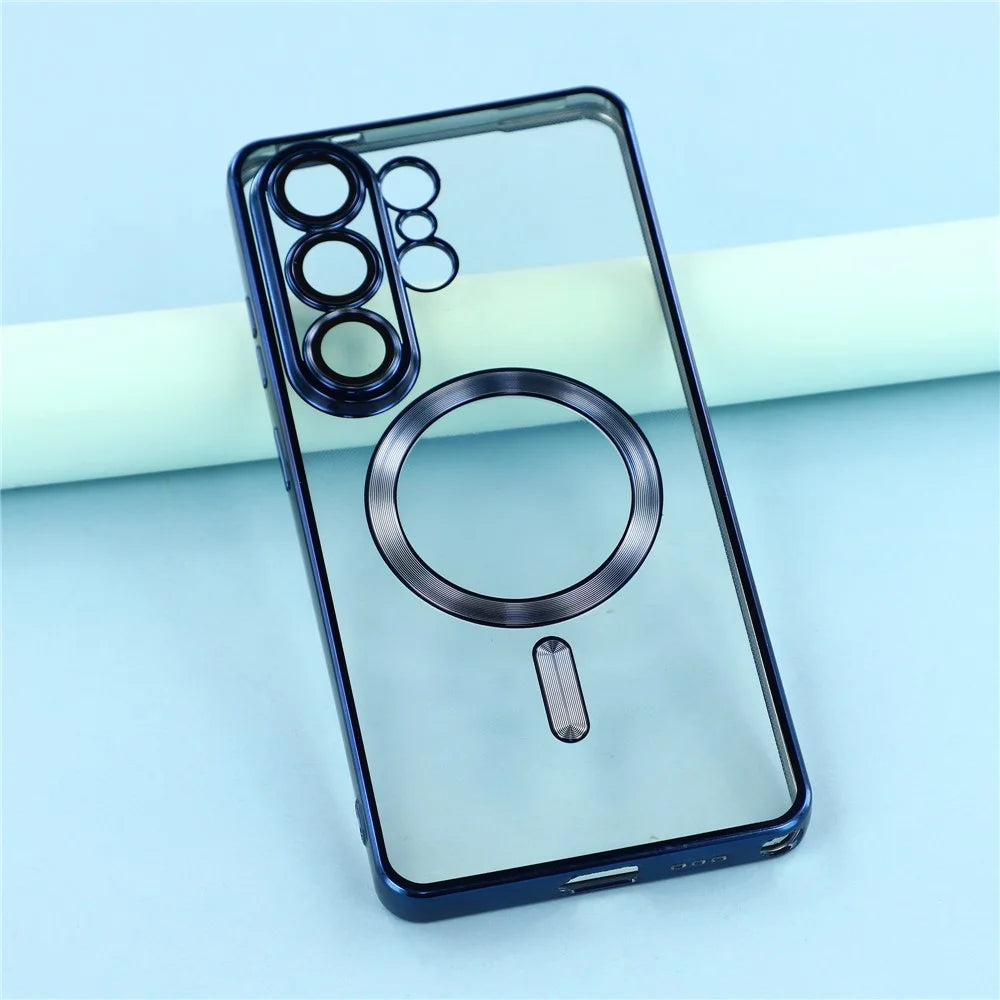 For Samsung Galaxy S25 Ultra Magnetic Case Electroplated TPU Phone Cover with Lens Film - Navy Blue - 6