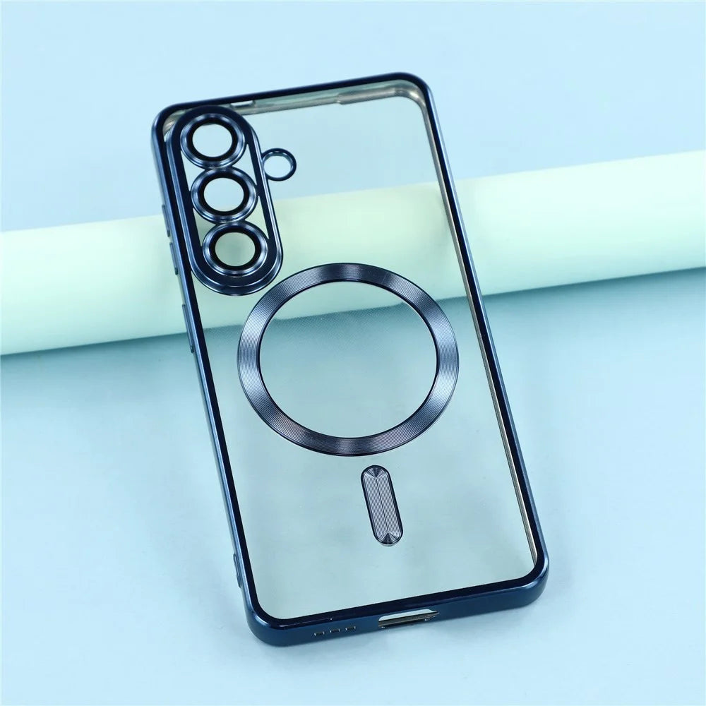 For Samsung Galaxy S25 FE Magnetic Case Electroplated TPU Phone Cover with Lens Film - Blue - 6