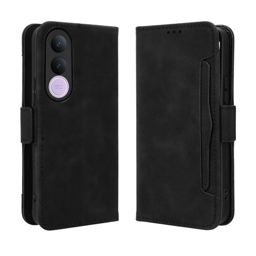 For vivo V70 FE 5G Leather Case Phone Wallet Cover with Multiple Card Slots - Black - 1