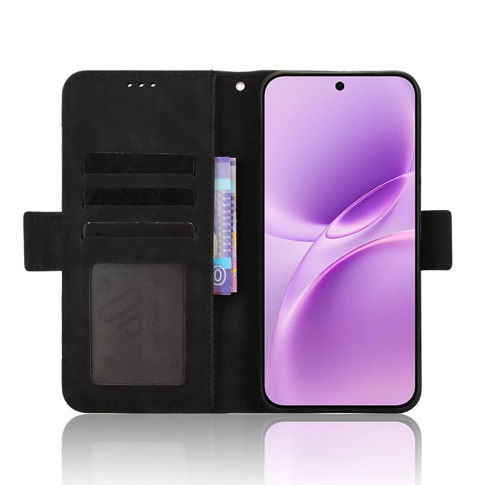 For vivo V70 FE 5G Leather Case Phone Wallet Cover with Multiple Card Slots - Black - 5