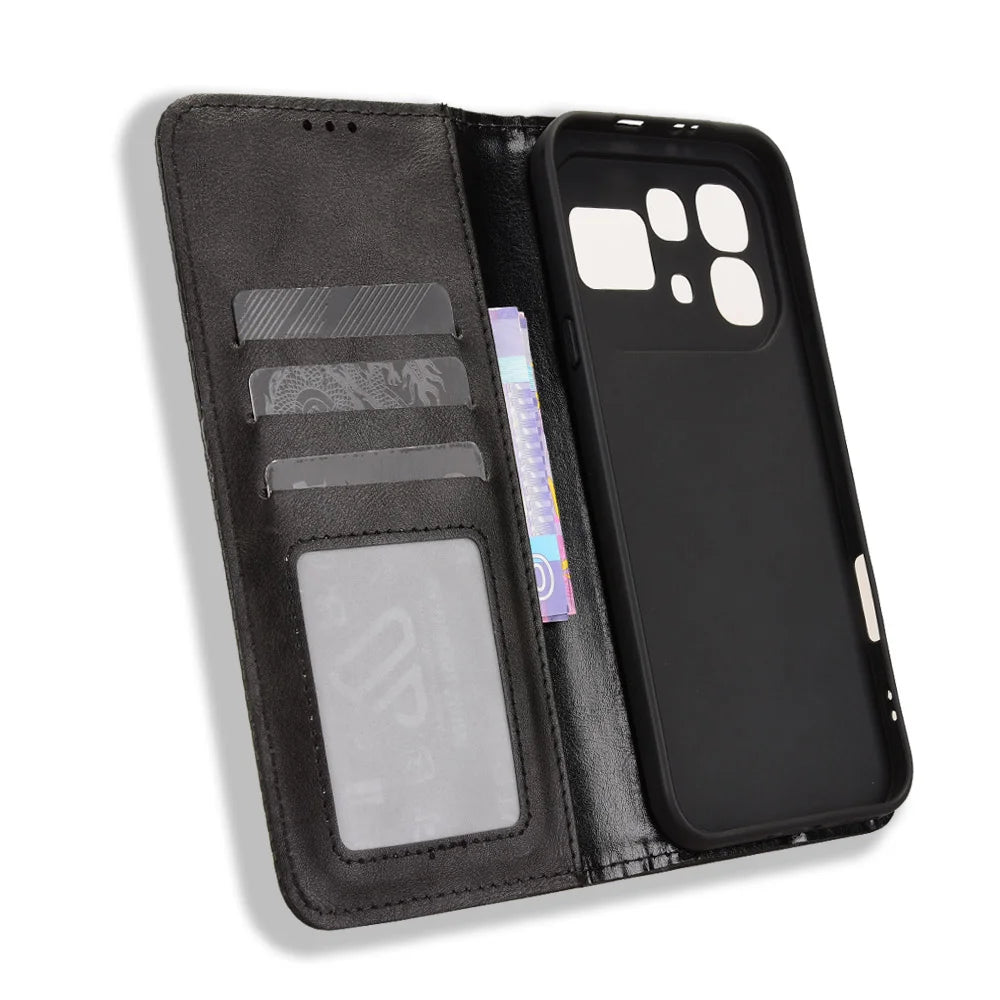 For Infinix Note 60 5G / Infinix Note 60 Pro 5G Leather Case Wallet Stand Retro Texture Phone Cover - Black - 5